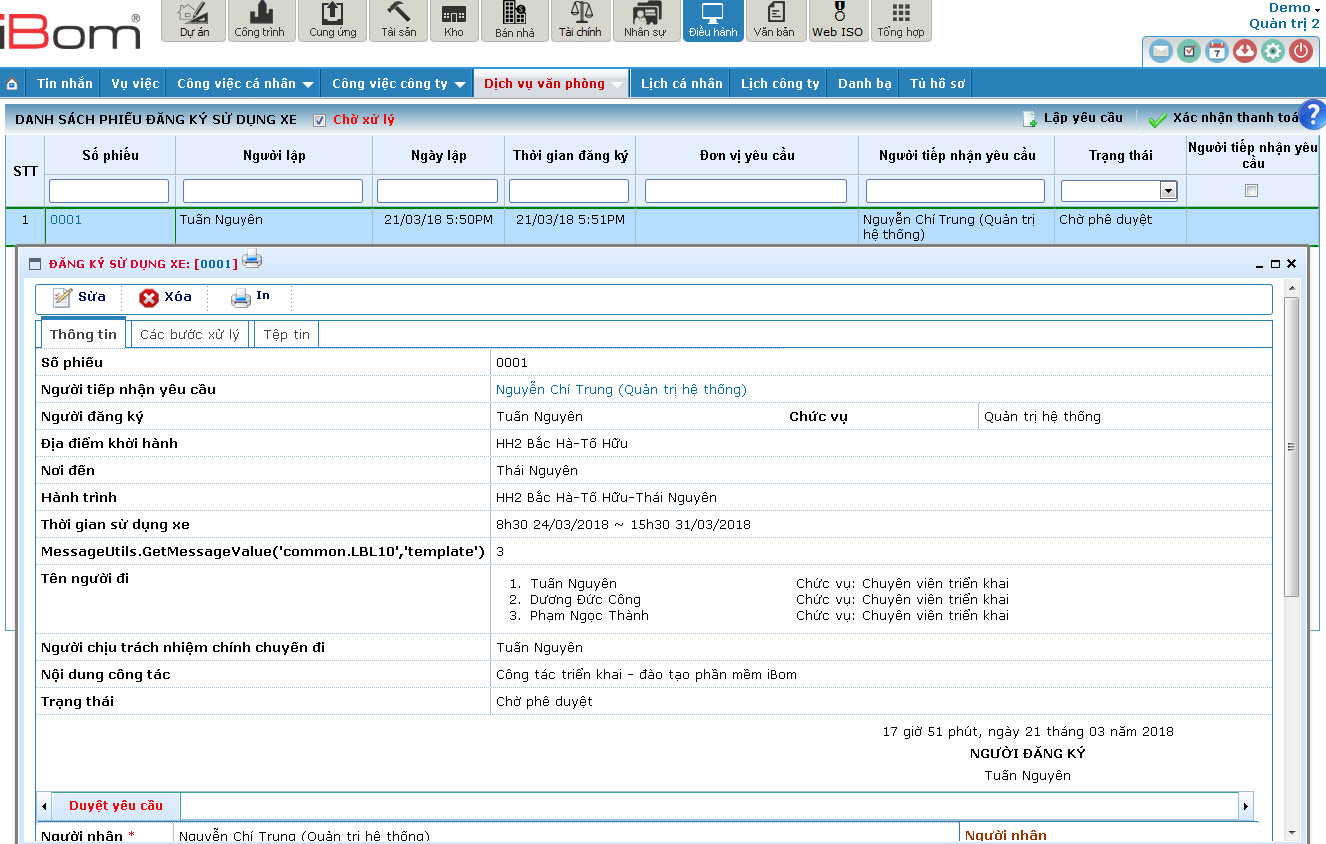 Hình ảnh demo giải pháp quản lý công trình và điều hành doanh nghiệp trực tuyến iBom