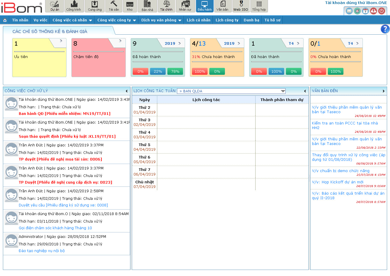 Hình ảnh demo ​Phần mềm quản trị doanh nghiệp iBom
