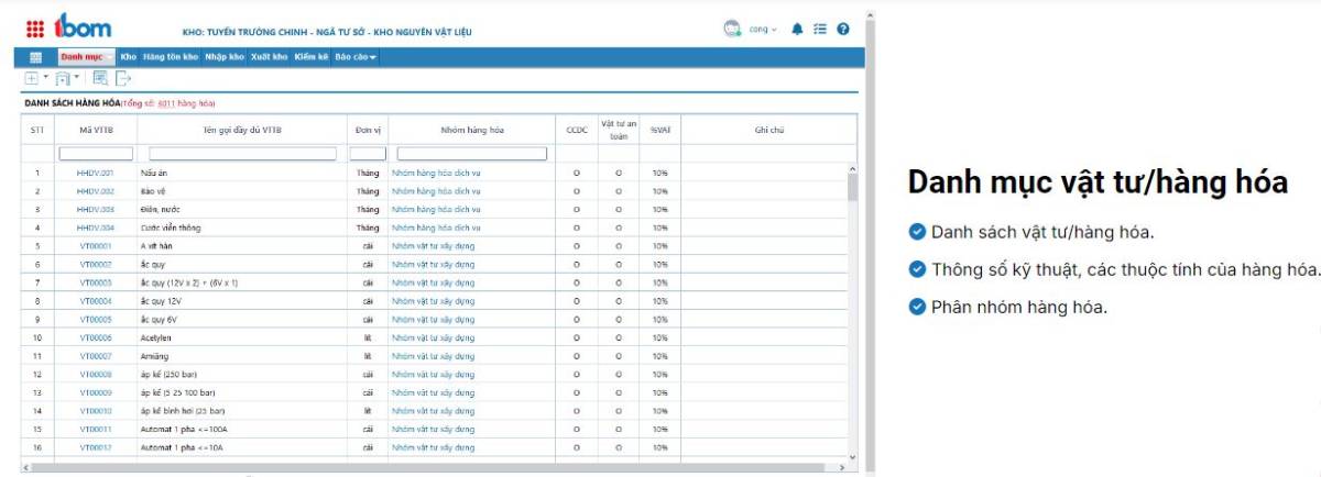 phần mềm quản lý kho vật tư